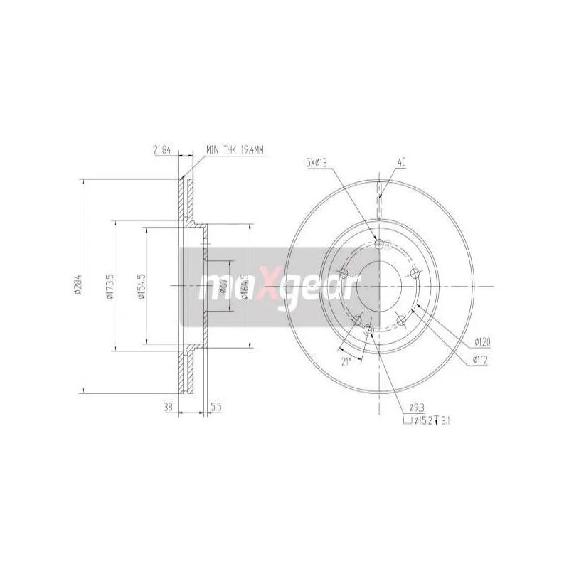 Jeu de 2 disques de frein avant MAXGEAR 19-0723