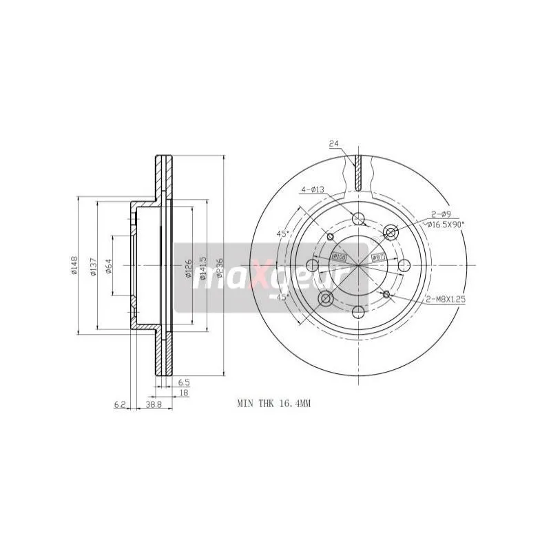 Jeu de 2 disques de frein avant MAXGEAR 19-0732