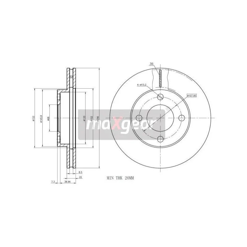 Jeu de 2 disques de frein avant MAXGEAR 19-0752