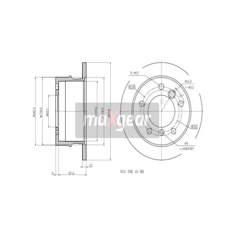 Jeu de 2 disques de frein arrière MAXGEAR 19-0793