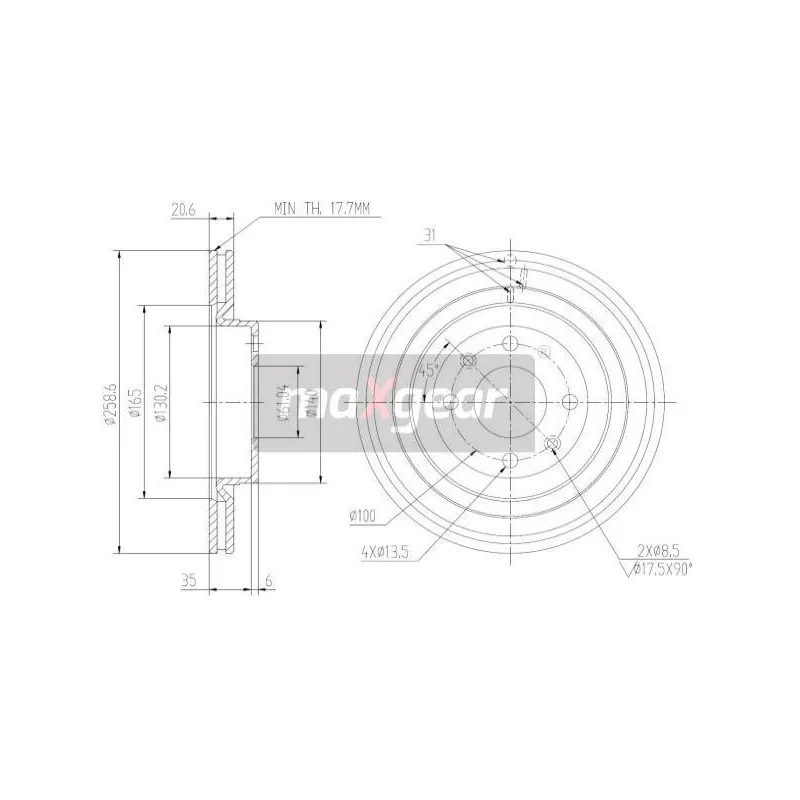 Jeu de 2 disques de frein avant MAXGEAR 19-0796MAX