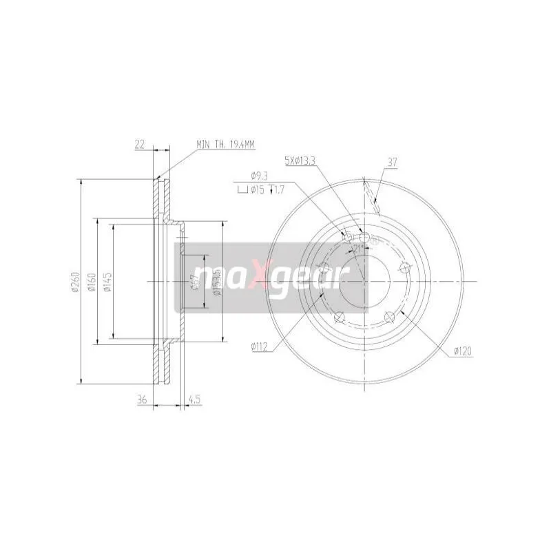 Jeu de 2 disques de frein avant MAXGEAR 19-0802
