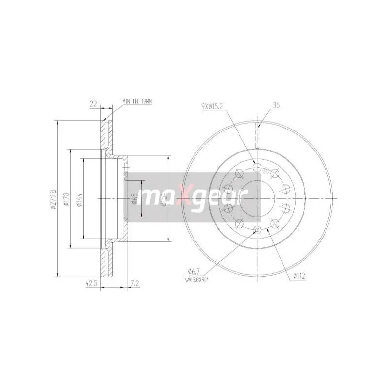 Jeu de 2 disques de frein arrière MAXGEAR 19-0820