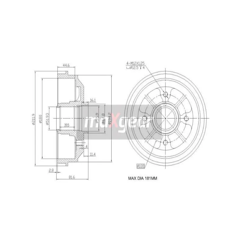 Tambour de frein MAXGEAR 19-0829