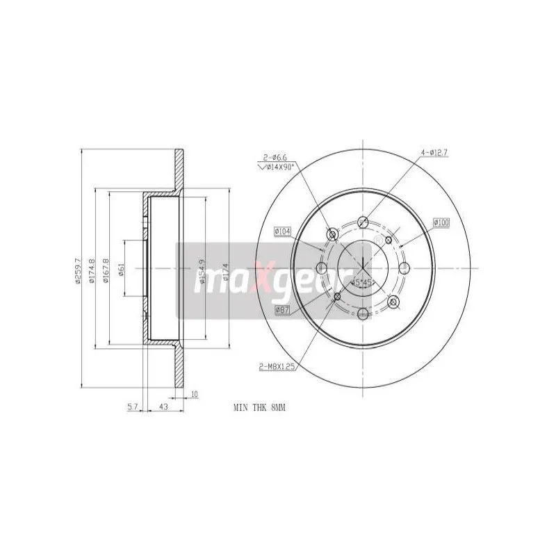 Jeu de 2 disques de frein arrière MAXGEAR 19-0923
