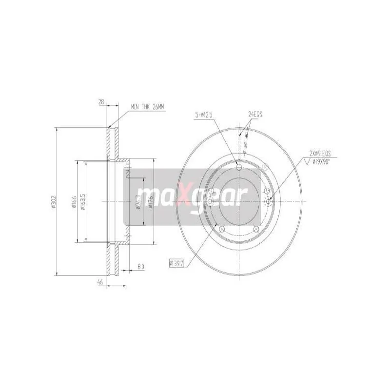 Jeu de 2 disques de frein avant MAXGEAR 19-0938
