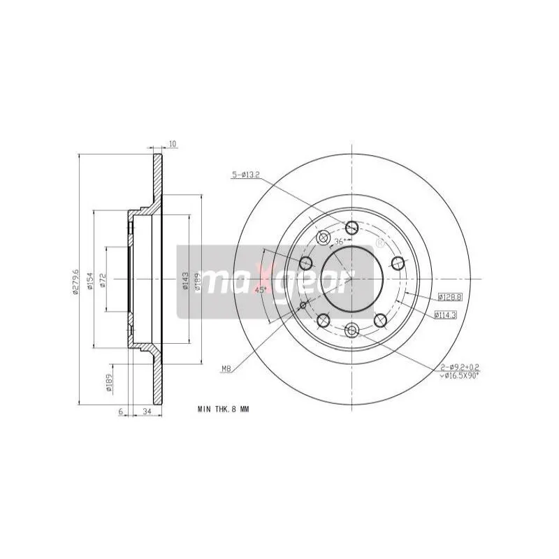 Jeu de 2 disques de frein arrière MAXGEAR 19-0943