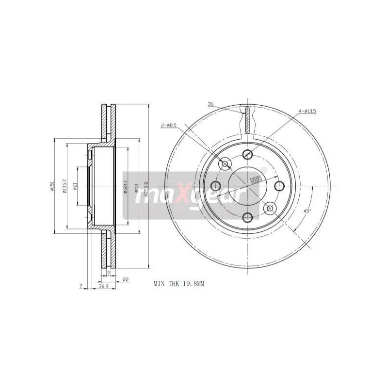 Jeu de 2 disques de frein avant MAXGEAR 19-0954