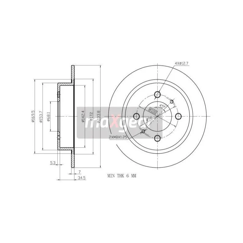 Jeu de 2 disques de frein arrière MAXGEAR 19-0957