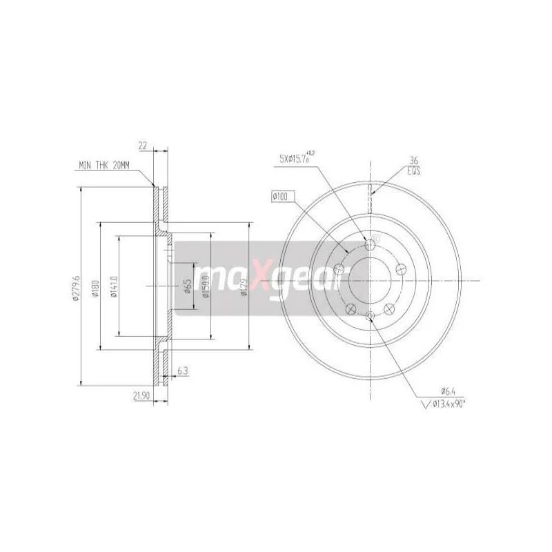 Jeu de 2 disques de frein avant MAXGEAR 19-0976