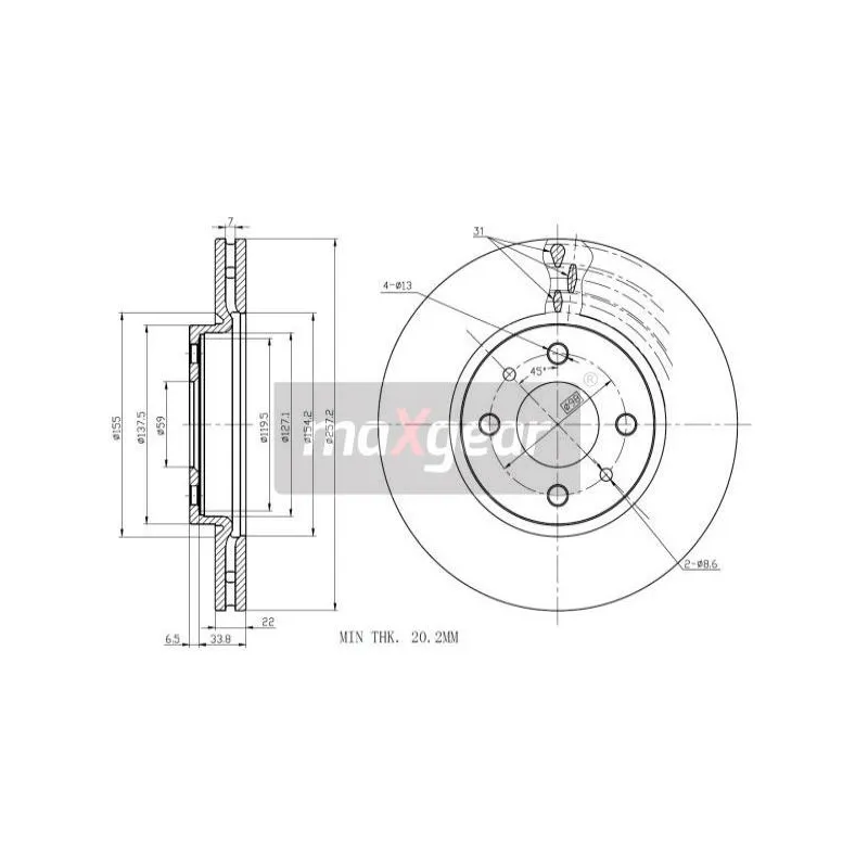 Jeu de 2 disques de frein avant MAXGEAR 19-0998