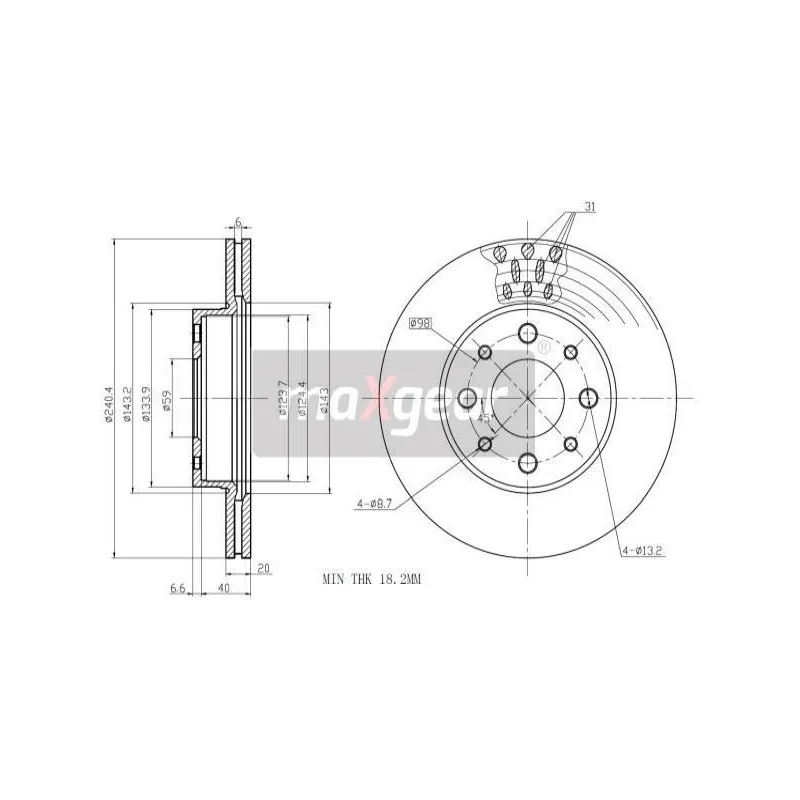 Jeu de 2 disques de frein arrière MAXGEAR 19-1000