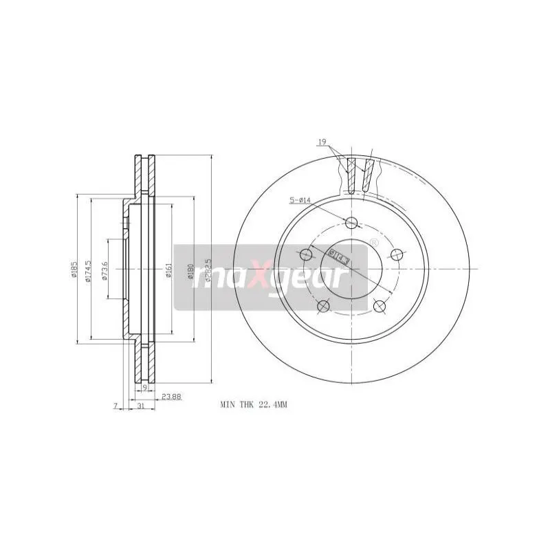 Jeu de 2 disques de frein avant MAXGEAR 19-1004