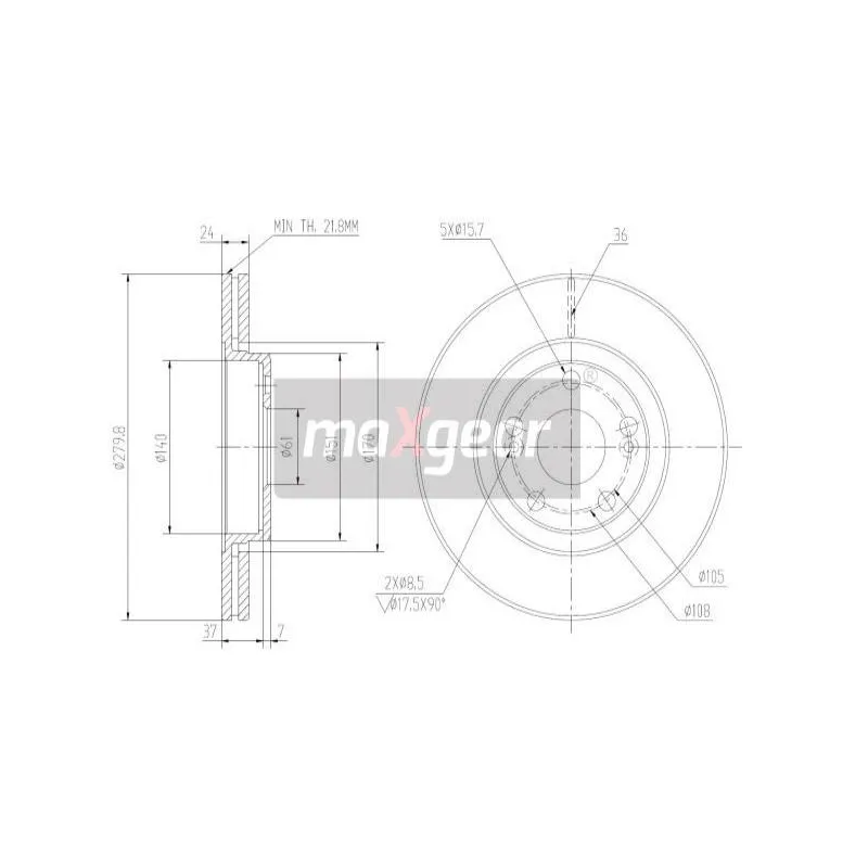 Jeu de 2 disques de frein avant MAXGEAR 19-1008