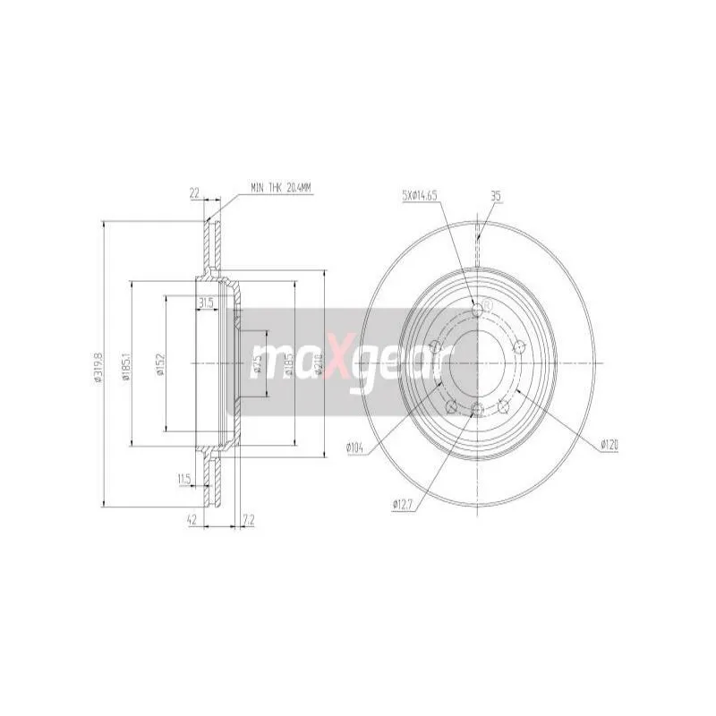 Jeu de 2 disques de frein arrière MAXGEAR 19-1017MAX