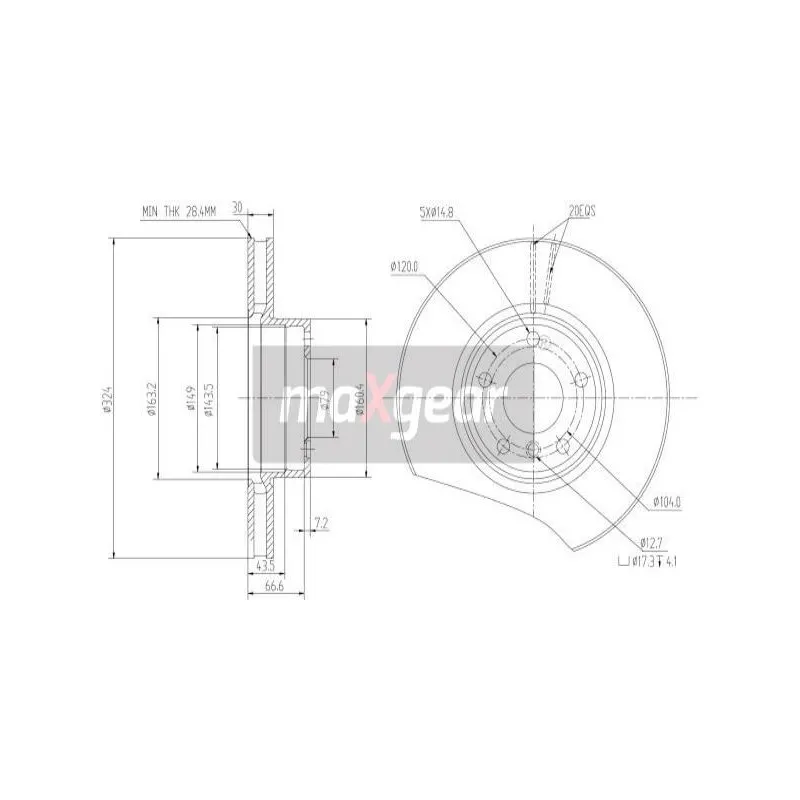 Jeu de 2 disques de frein avant MAXGEAR 19-1043