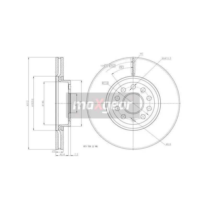 Jeu de 2 disques de frein avant MAXGEAR 19-1044