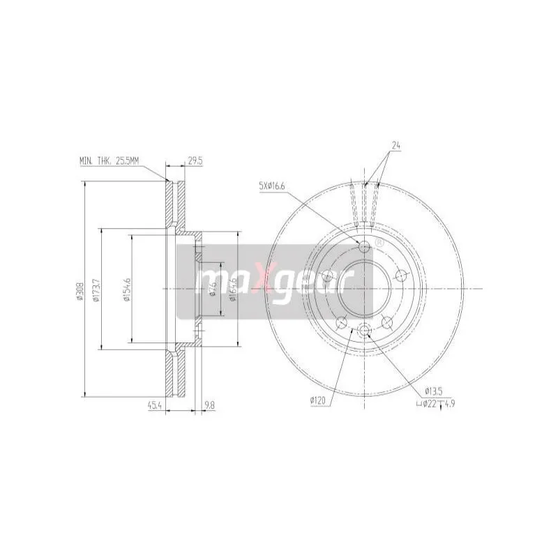 Jeu de 2 disques de frein avant MAXGEAR 19-1050