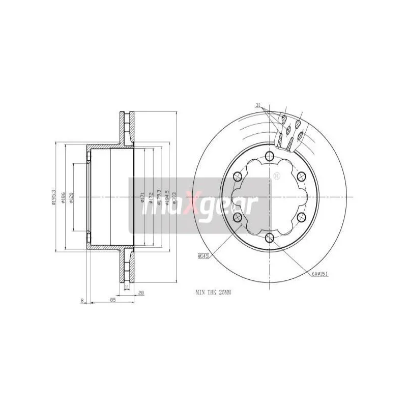 Jeu de 2 disques de frein arrière MAXGEAR 19-1051
