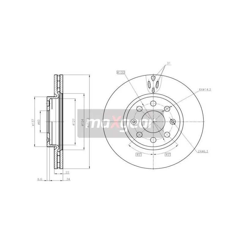Jeu de 2 disques de frein avant MAXGEAR 19-1063