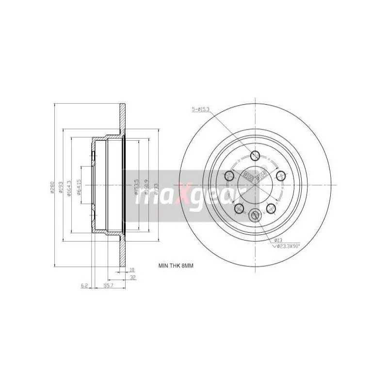 Jeu de 2 disques de frein arrière MAXGEAR 19-1190