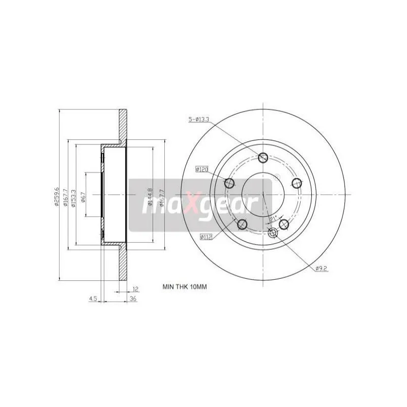 Jeu de 2 disques de frein avant MAXGEAR 19-1193