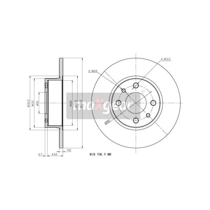 Jeu de 2 disques de frein arrière MAXGEAR 19-1199