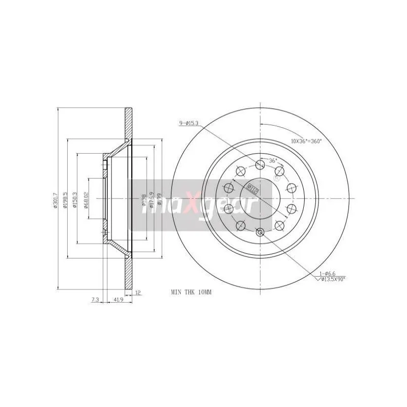 Jeu de 2 disques de frein arrière MAXGEAR 19-1228