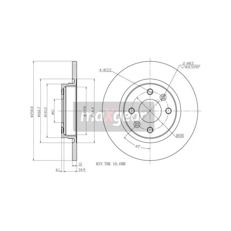 Jeu de 2 disques de frein avant MAXGEAR 19-1234MAX