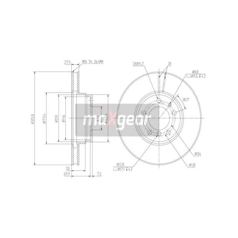 Jeu de 2 disques de frein avant MAXGEAR 19-1254