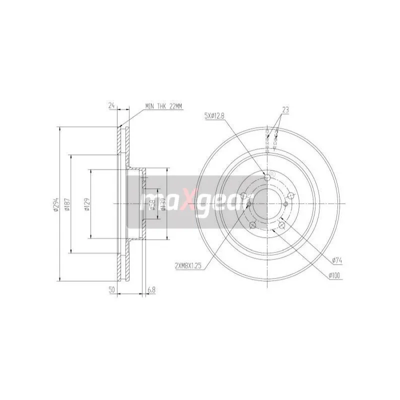 Jeu de 2 disques de frein arrière MAXGEAR 19-1255