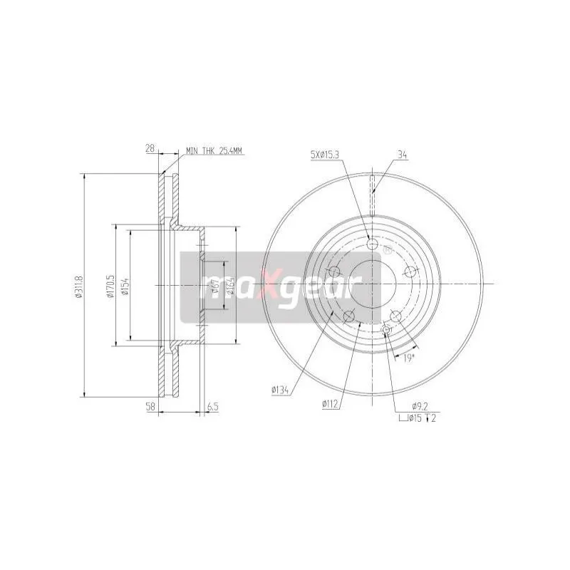 Jeu de 2 disques de frein avant MAXGEAR 19-1261