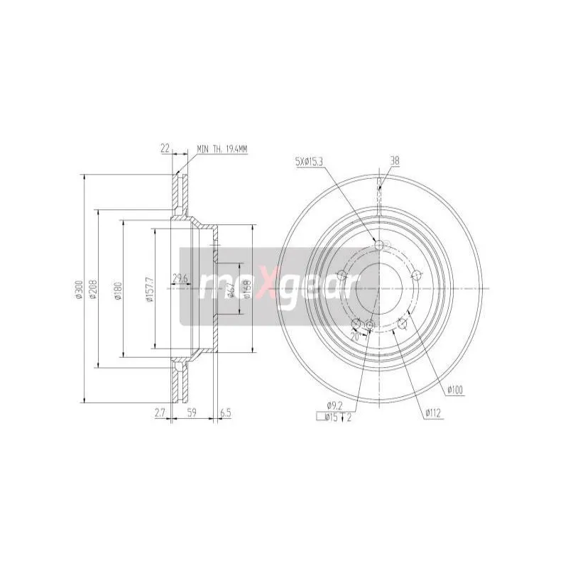 Jeu de 2 disques de frein arrière MAXGEAR 19-1262