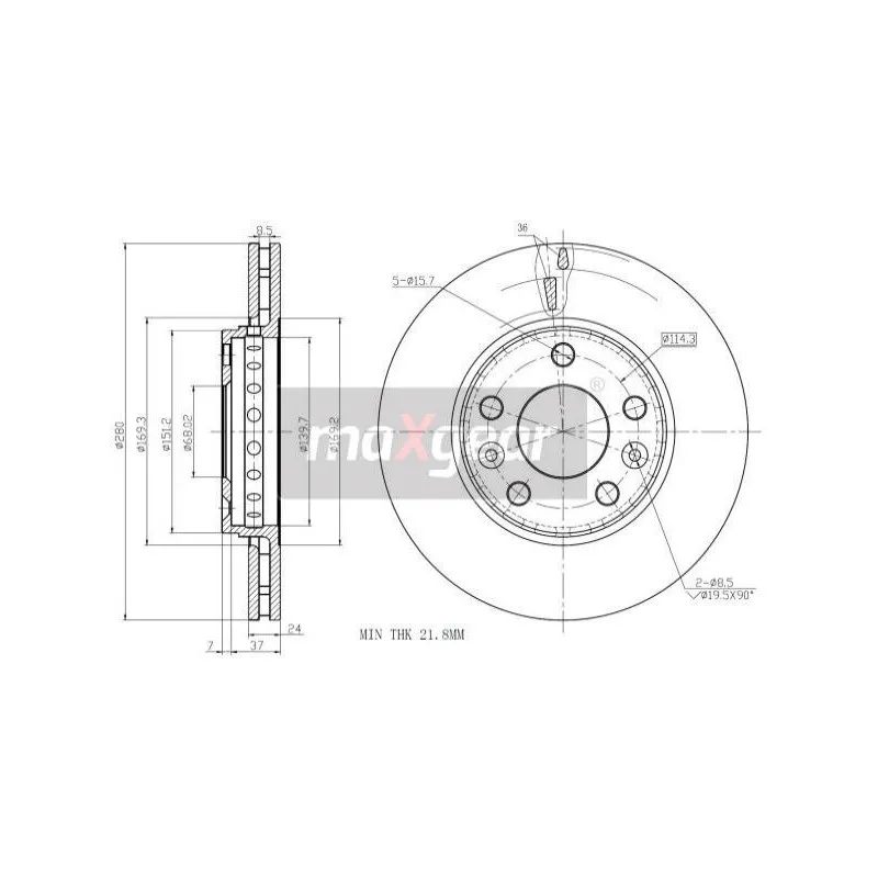 Jeu de 2 disques de frein avant MAXGEAR 19-1285MAX