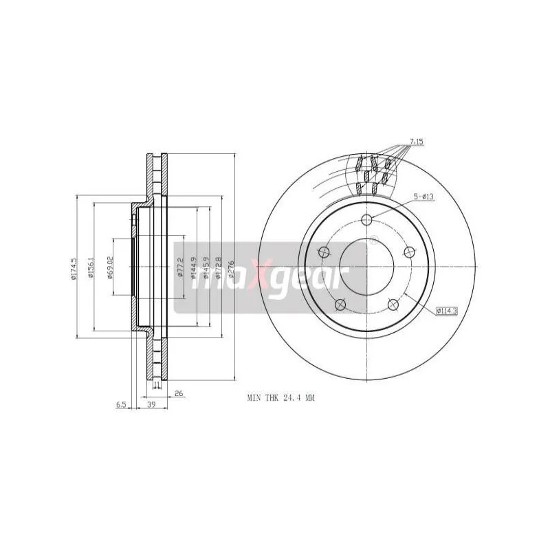 Jeu de 2 disques de frein avant MAXGEAR 19-1289