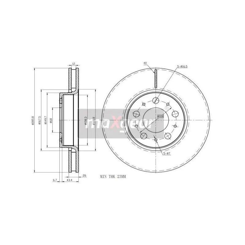 Jeu de 2 disques de frein avant MAXGEAR 19-1296