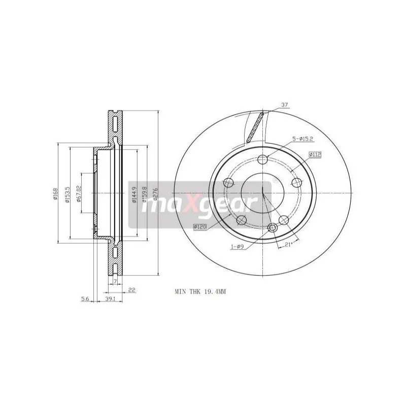 Jeu de 2 disques de frein avant MAXGEAR 19-1312