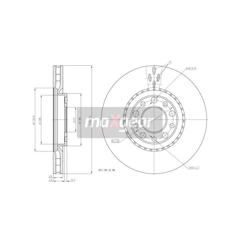 Jeu de 2 disques de frein avant MAXGEAR 19-1325