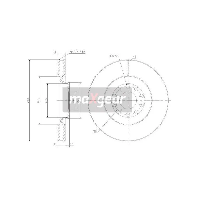 Jeu de 2 disques de frein avant MAXGEAR 19-1803