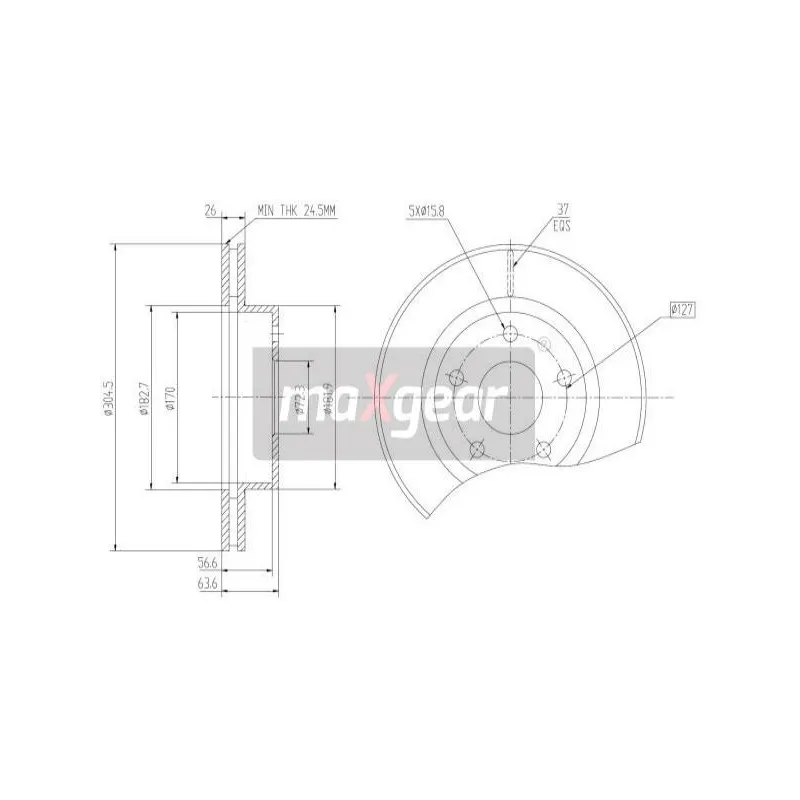 Jeu de 2 disques de frein avant MAXGEAR 19-1827MAX