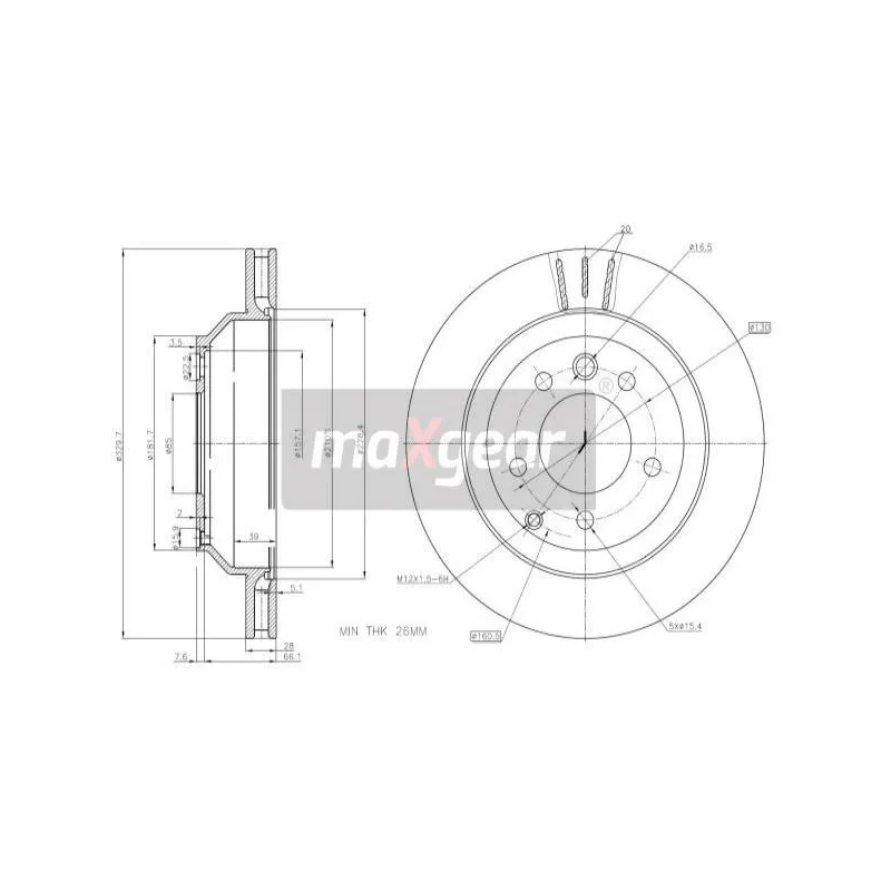 Jeu de 2 disques de frein arrière MAXGEAR 19-1833MAX