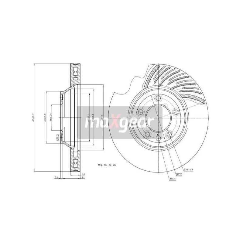 Disque de frein avant gauche MAXGEAR 19-1836