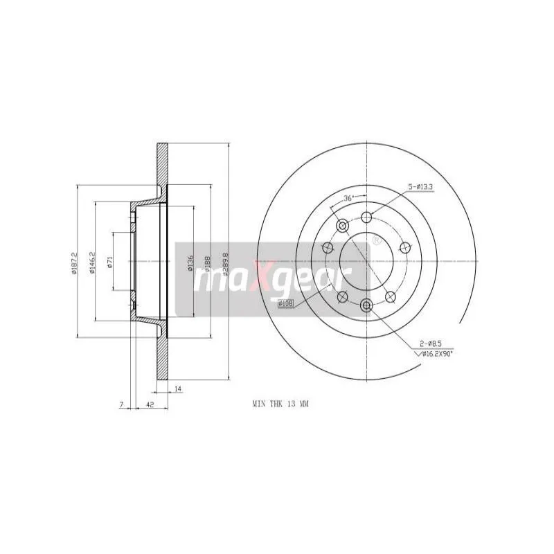 Jeu de 2 disques de frein arrière MAXGEAR 19-1878MAX