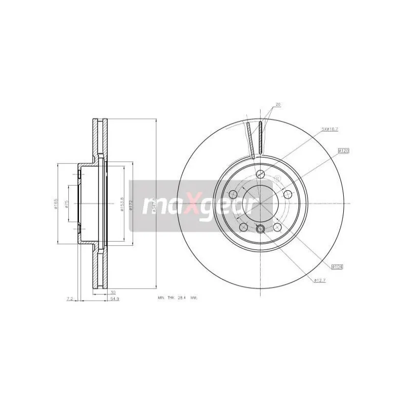 Jeu de 2 disques de frein avant MAXGEAR 19-2005