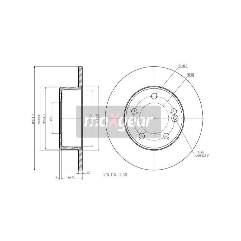 Jeu de 2 disques de frein arrière MAXGEAR 19-2011