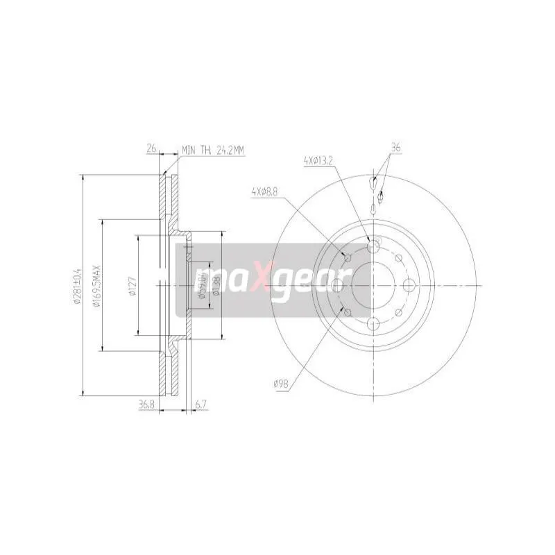Jeu de 2 disques de frein avant MAXGEAR 19-2014
