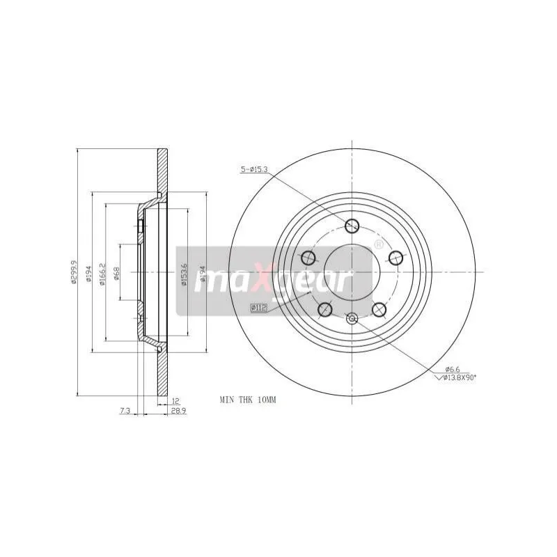 Jeu de 2 disques de frein arrière MAXGEAR 19-2015MAX