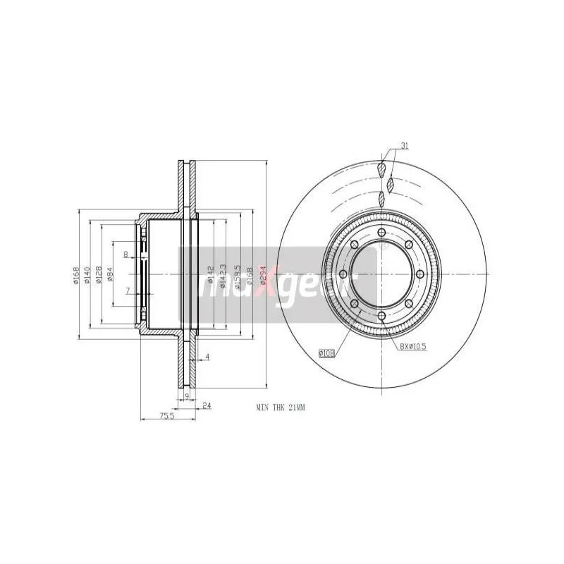 Jeu de 2 disques de frein arrière MAXGEAR 19-2016