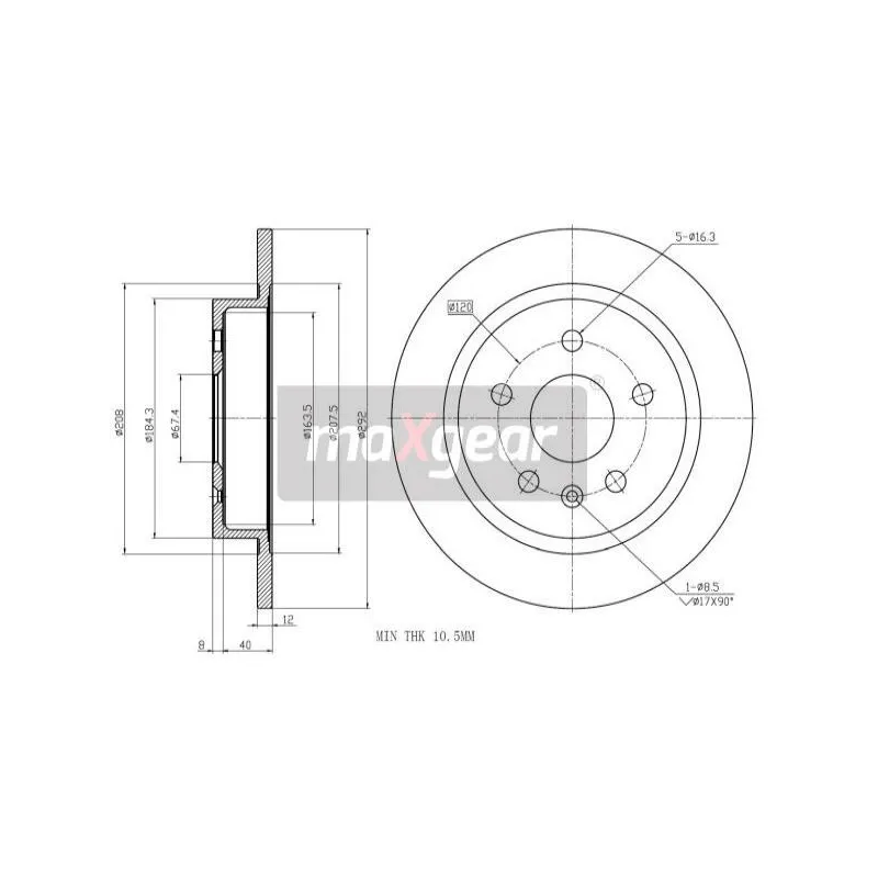 Jeu de 2 disques de frein arrière MAXGEAR 19-2017