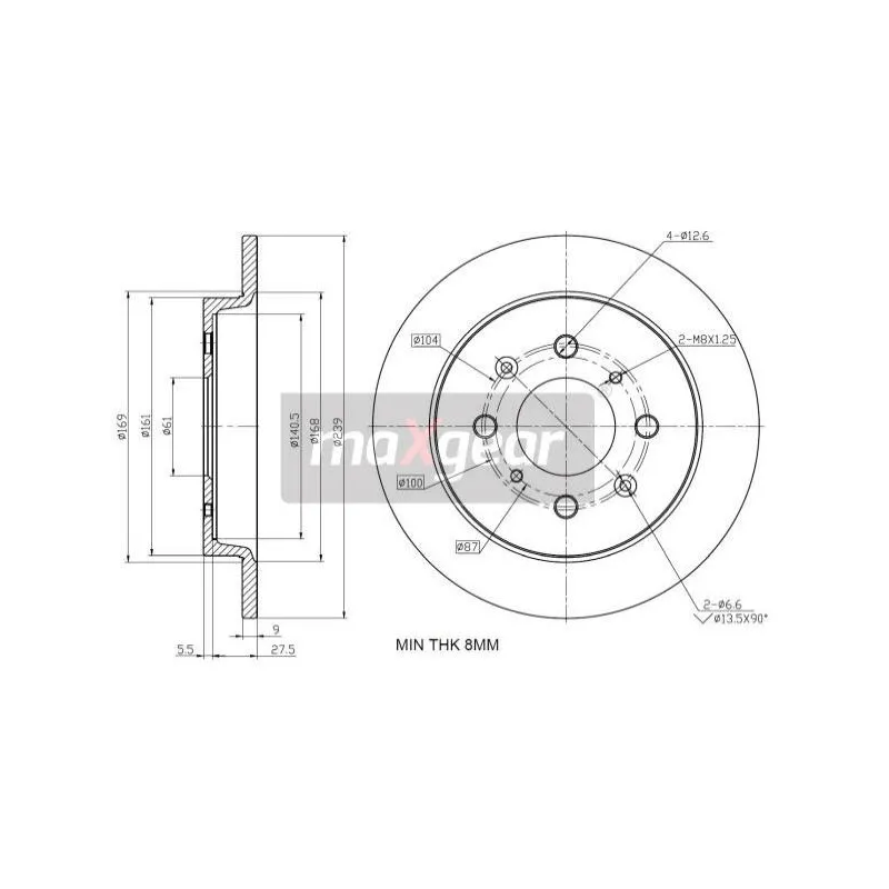 Jeu de 2 disques de frein arrière MAXGEAR 19-2228